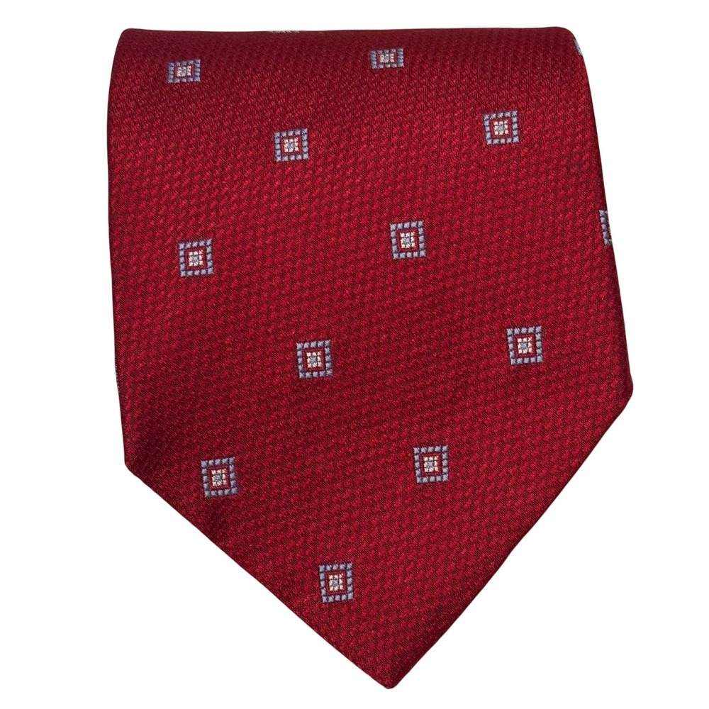 Brooks Brothers‎ 346 Tie Mens Red Blue 100% Silk Geometric Square Pattern Office